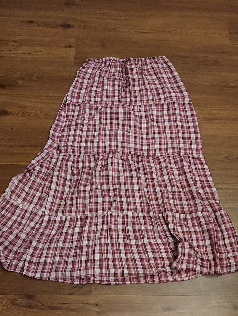 Festival Plaid Tiered  Skirt with Drawstring